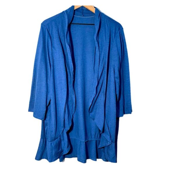 Emery Rose Open Ruffle Cardigan Women’s 5X Blue Short Sleeve. - Picture 1 of 9